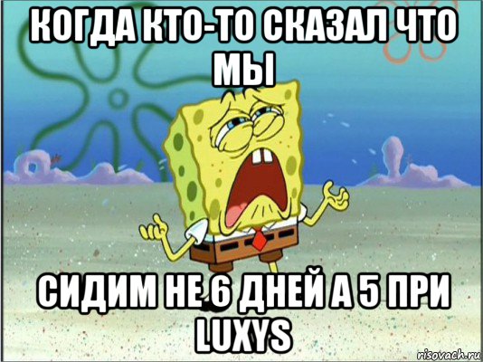 когда кто-то сказал что мы сидим не 6 дней а 5 при luxys, Мем Спанч Боб плачет