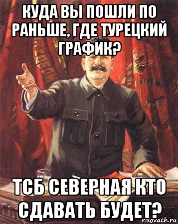 куда вы пошли по раньше, где турецкий график? тсб северная кто сдавать будет?, Мем  сталин цветной