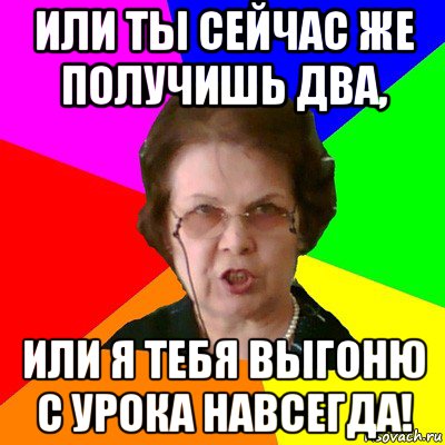 или ты сейчас же получишь два, или я тебя выгоню с урока навсегда!, Мем Типичная училка