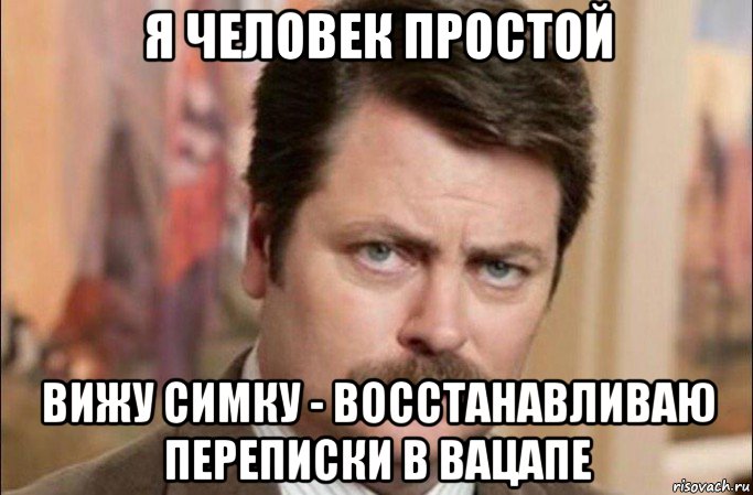 я человек простой вижу симку - восстанавливаю переписки в вацапе, Мем  Я человек простой