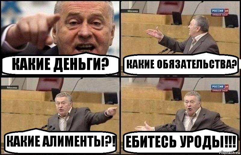 КАКИЕ ДЕНЬГИ? КАКИЕ ОБЯЗАТЕЛЬСТВА? КАКИЕ АЛИМЕНТЫ?! ЕБИТЕСЬ УРОДЫ!!!, Комикс Жириновский