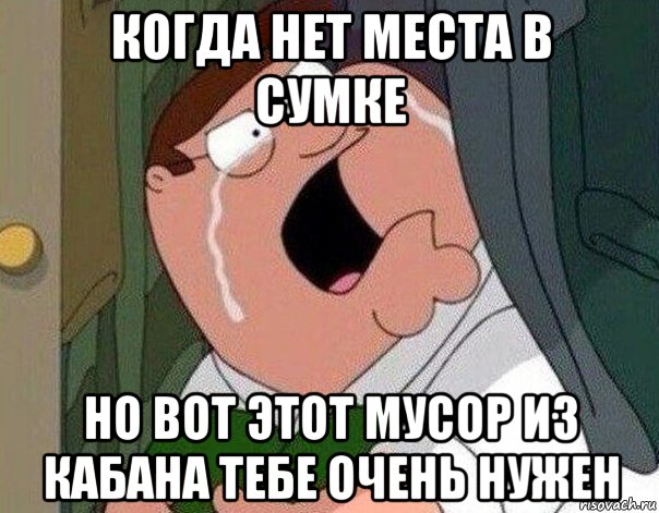 когда нет места в сумке но вот этот мусор из кабана тебе очень нужен, Мем Гриффин плачет