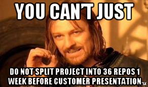 you can’t just do not split project into 36 repos 1 week before customer presentation, Мем Нельзя