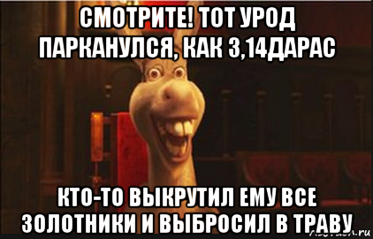 смотрите! тот урод парканулся, как 3,14дарас кто-то выкрутил ему все золотники и выбросил в траву, Мем Осел из Шрека