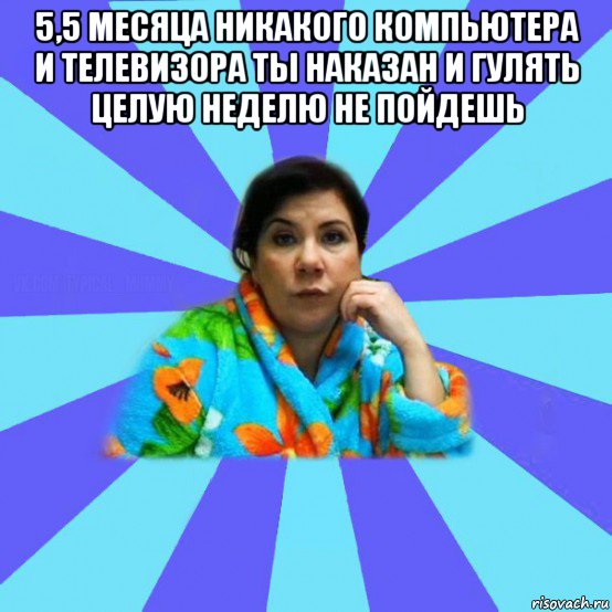 5,5 месяца никакого компьютера и телевизора ты наказан и гулять целую неделю не пойдешь 