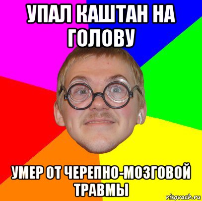 упал каштан на голову умер от черепно-мозговой травмы, Мем Типичный ботан