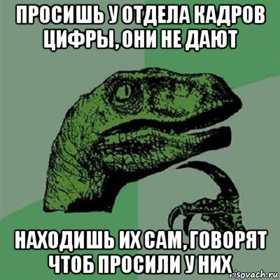 просишь у отдела кадров цифры, они не дают находишь их сам, говорят чтоб просили у них, Мем Филосораптор