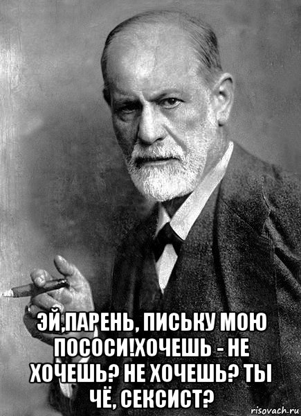  эй,парень, письку мою пососи!хочешь - не хочешь? не хочешь? ты чё, сексист?