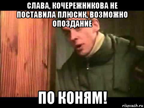 слава, кочережникова не поставила плюсик, возможно опоздание по коням!, Мем Ларин по коням