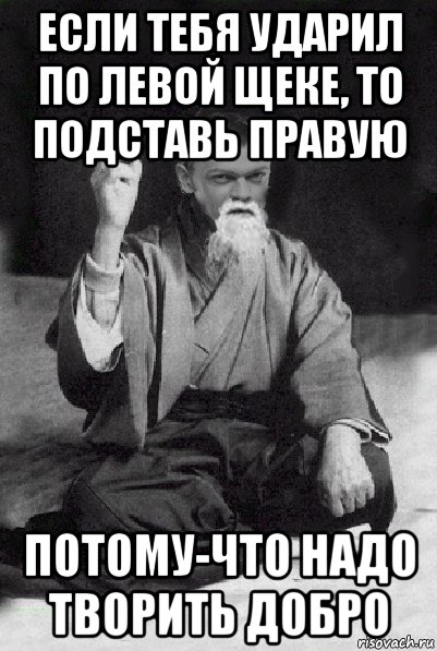 если тебя ударил по левой щеке, то подставь правую потому-что надо творить добро, Мем Мудрий Виталька