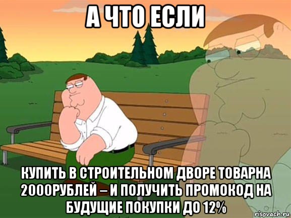 а что если купить в строительном дворе товарна 2000рублей – и получить промокод на будущие покупки до 12%, Мем Задумчивый Гриффин