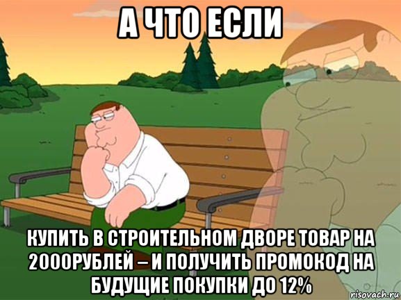 а что если купить в строительном дворе товар на 2000рублей – и получить промокод на будущие покупки до 12%, Мем Задумчивый Гриффин