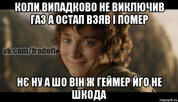 коли випадково не виключив газ а остап взяв і помер нє ну а шо він ж геймер йго не шкода, Мем  Фродо