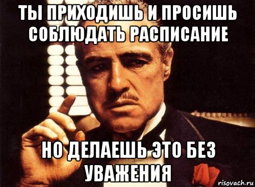 ты приходишь и просишь соблюдать расписание но делаешь это без уважения, Мем крестный отец