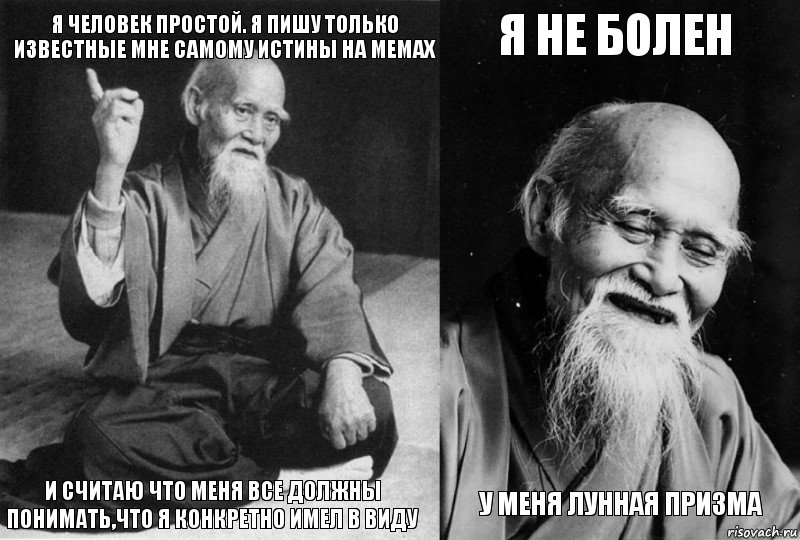 я человек простой. я пишу только известные мне самому истины на мемах и считаю что меня все должны понимать,что я конкретно имел в виду я не болен у меня лунная призма, Комикс Мудрец-монах (4 зоны)