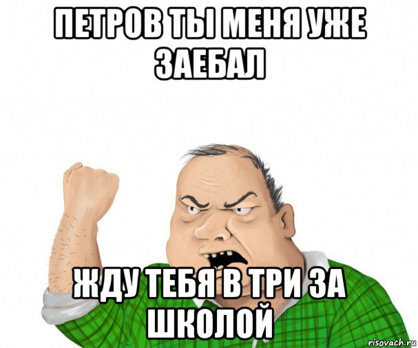 петров ты меня уже заебал жду тебя в три за школой, Мем мужик