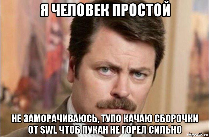 я человек простой не заморачиваюсь, тупо качаю сборочки от swl чтоб пукан не горел сильно, Мем  Я человек простой