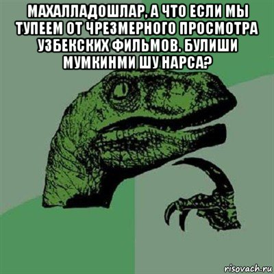 махалладошлар, а что если мы тупеем от чрезмерного просмотра узбекских фильмов. булиши мумкинми шу нарса? , Мем Филосораптор