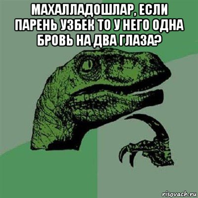 махалладошлар, если парень узбек то у него одна бровь на два глаза? , Мем Филосораптор