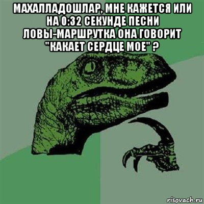 махалладошлар, мне кажется или на 0:32 секунде песни ловы-маршрутка она говорит "какает сердце мое" ? , Мем Филосораптор