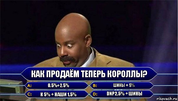 Как продаём теперь Короллы? 0.5%+2.5% Шины + 5% К 5% + наши 1.5% DNP2.5% + шины, Комикс      Кто хочет стать миллионером