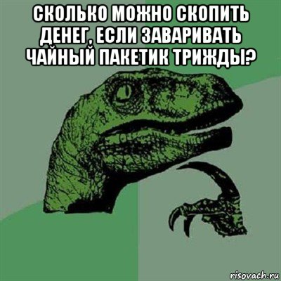 сколько можно скопить денег, если заваривать чайный пакетик трижды? , Мем Филосораптор