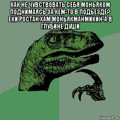 как не чувствовать себя моньяком поднимаясь за кем-то в подьезде? еки ростан хам моньякманмикин-а в глубине души , Мем Филосораптор