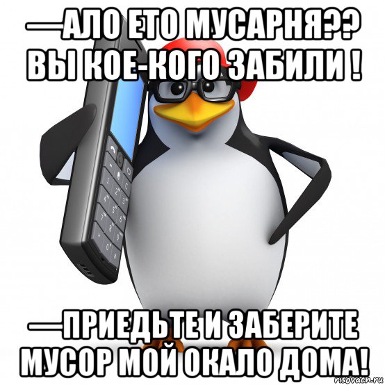 —ало ето мусарня?? вы кое-кого забили ! —приедьте и заберите мусор мой окало дома!, Мем   Пингвин звонит