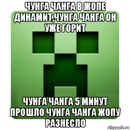 чунга чанга в жопе динамит,чунга чанга он уже горит чунга чанга 5 минут прошло чунга чанга жопу разнесло, Мем Creeper