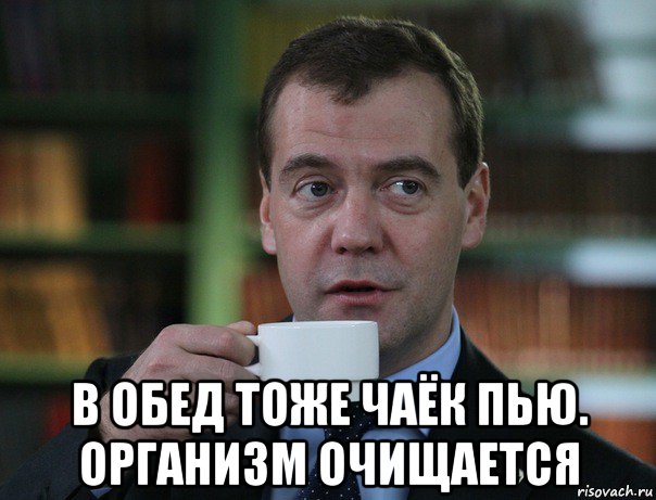  в обед тоже чаёк пью. организм очищается, Мем Медведев спок бро