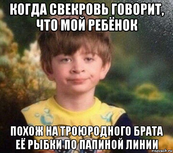 когда свекровь говорит, что мой ребёнок похож на троюродного брата её рыбки по папиной линии, Мем Недовольный пацан