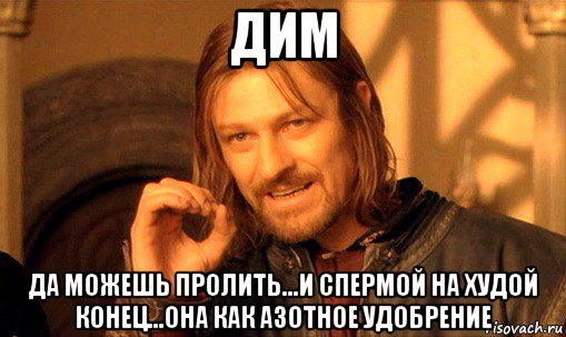 дим да можешь пролить...и спермой на худой конец...она как азотное удобрение, Мем Нельзя просто так взять и (Боромир мем)