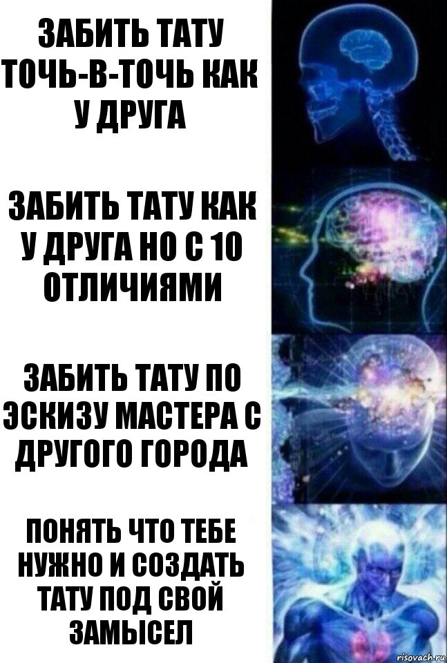 забить тату точь-в-точь как у друга забить тату как у друга но с 10 отличиями забить тату по эскизу мастера с другого города понять что тебе нужно и создать тату под свой замысел, Комикс  Сверхразум