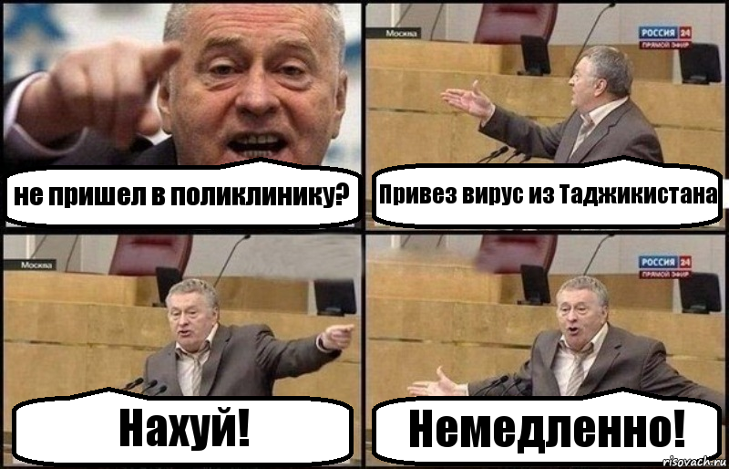 не пришел в поликлинику? Привез вирус из Таджикистана Нахуй! Немедленно!, Комикс Жириновский