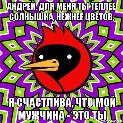 андрей, для меня ты теплее солнышка, нежнее цветов, я счастлива, что мой мужчина - это ты, Мем Омская птица