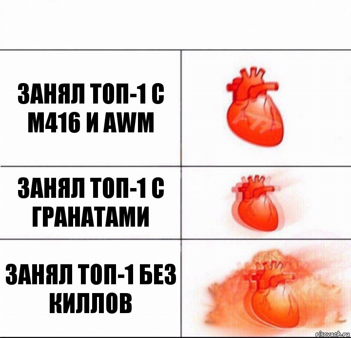 Занял топ-1 с М416 и АWM Занял топ-1 с гранатами Занял топ-1 без киллов, Комикс  Расширяюшее сердце