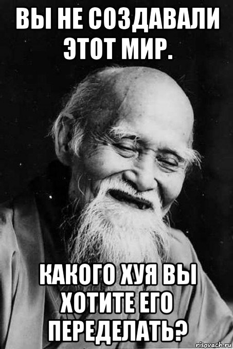 вы не создавали этот мир. какого хуя вы хотите его переделать?, Мем мудрец улыбается