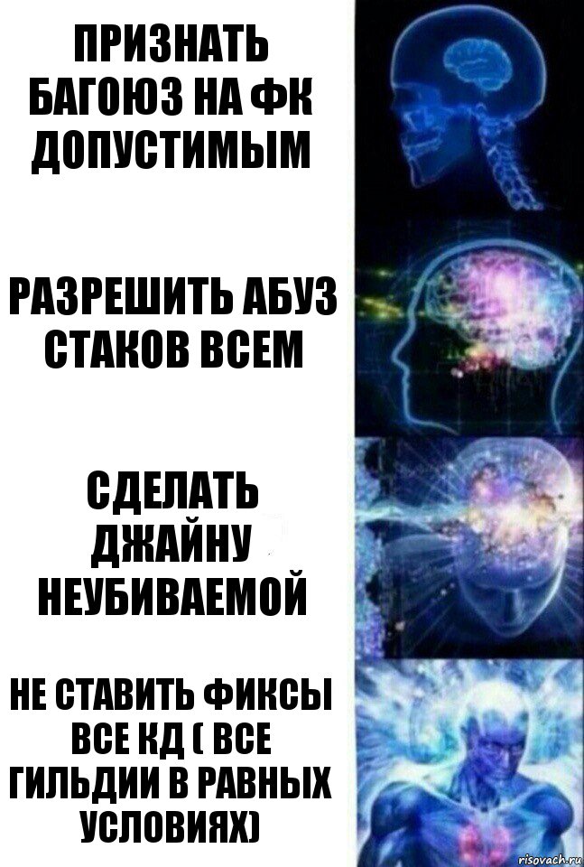 Признать багоюз на фк допустимым Разрешить абуз стаков всем Сделать Джайну неубиваемой Не ставить фиксы все кд ( все гильдии в равных условиях), Комикс  Сверхразум