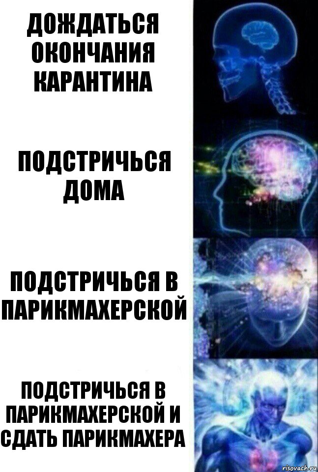 ДОЖДАТЬСЯ ОКОНЧАНИЯ КАРАНТИНА ПОДСТРИЧЬСЯ ДОМА ПОДСТРИЧЬСЯ В ПАРИКМАХЕРСКОЙ ПОДСТРИЧЬСЯ В ПАРИКМАХЕРСКОЙ И СДАТЬ ПАРИКМАХЕРА, Комикс  Сверхразум