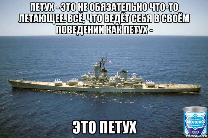 петух - это не обязательно что-то летающее. всё, что ведёт себя в своём поведении как петух - это петух, Мем USS Iowa BB-61