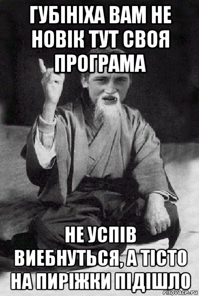 губініха вам не новік тут своя програма не успів виебнуться, а тісто на пиріжки підішло, Мем Мудрий паца