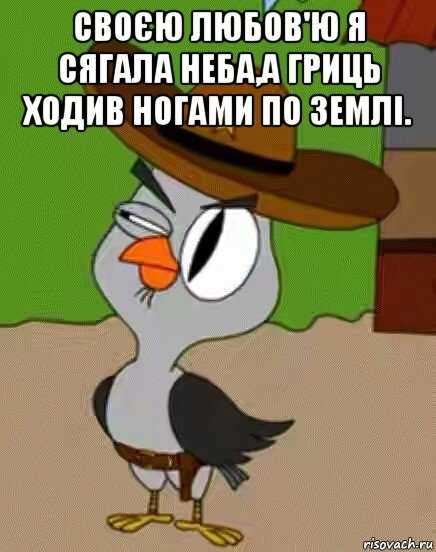 своєю любов'ю я сягала неба,а гриць ходив ногами по землі. , Мем    Упоротая сова