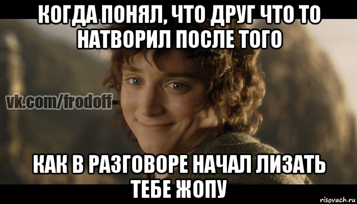 когда понял, что друг что то натворил после того как в разговоре начал лизать тебе жопу, Мем  Фродо