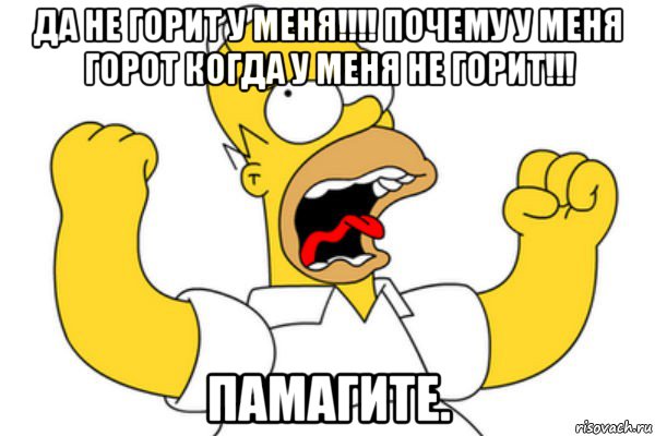 да не горит у меня!!!! почему у меня горот когда у меня не горит!!! памагите., Мем Разъяренный Гомер