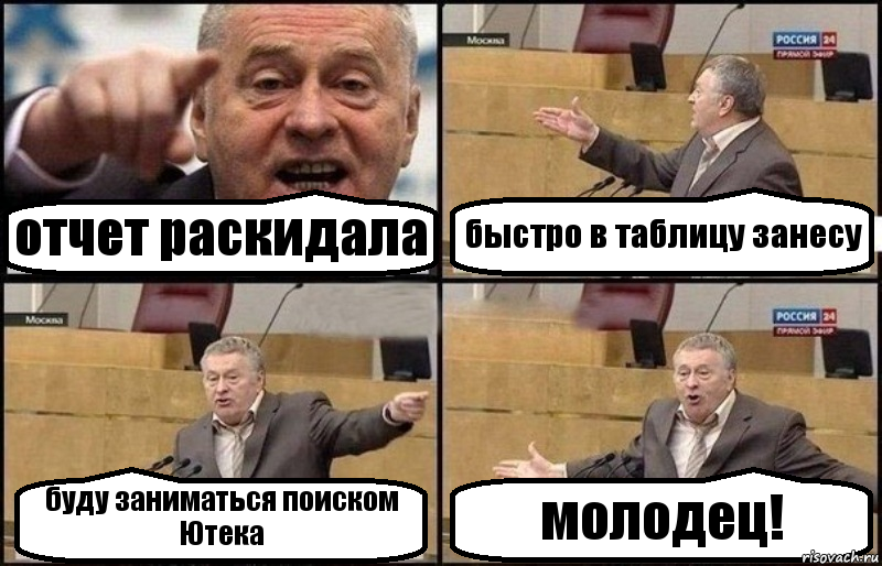 отчет раскидала быстро в таблицу занесу буду заниматься поиском Ютека молодец!, Комикс Жириновский