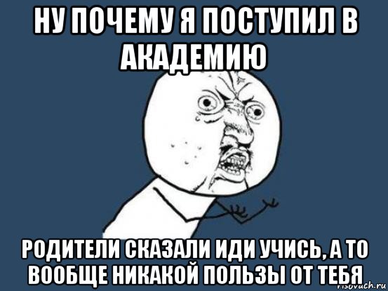 ну почему я поступил в академию родители сказали иди учись, а то вообще никакой пользы от тебя, Мем Ну почему