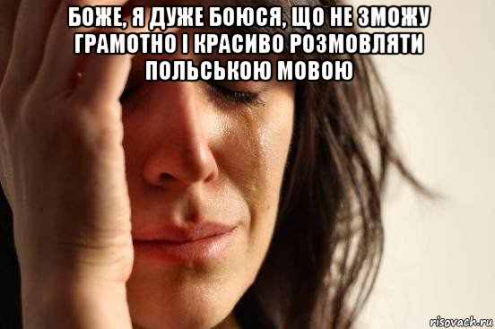 боже, я дуже боюся, що не зможу грамотно і красиво розмовляти польською мовою , Мем Девушка плачет