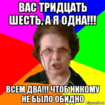 вас тридцать шесть, а я одна!!! всем два!!! чтоб никому не было обидно, Мем Типичная училка