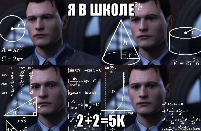 я в школе 2+2=5k, Мем  Коннор задумался