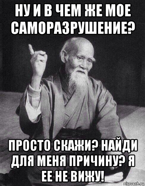 ну и в чем же мое саморазрушение? просто скажи? найди для меня причину? я ее не вижу!, Мем Монах-мудрец (сэнсей)